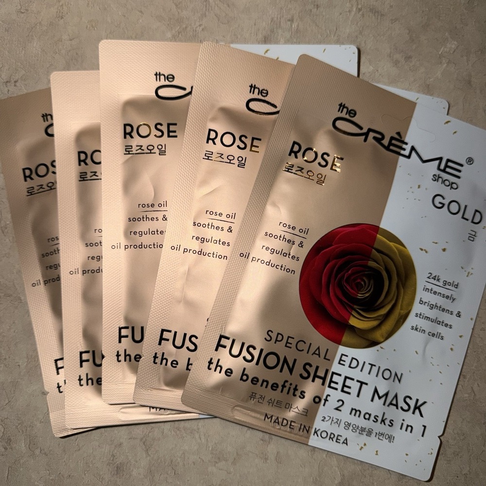 NEW The Creme Shop Rose Gold 5 Pack Korean Beauty 2 In 1 Sheet Mask Fusion